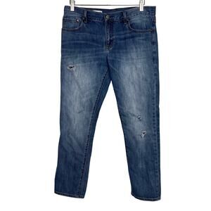 Gap Women's Size 28R Sexy Boyfriend Mid Rise Blue Denim Distressed Jeans‎